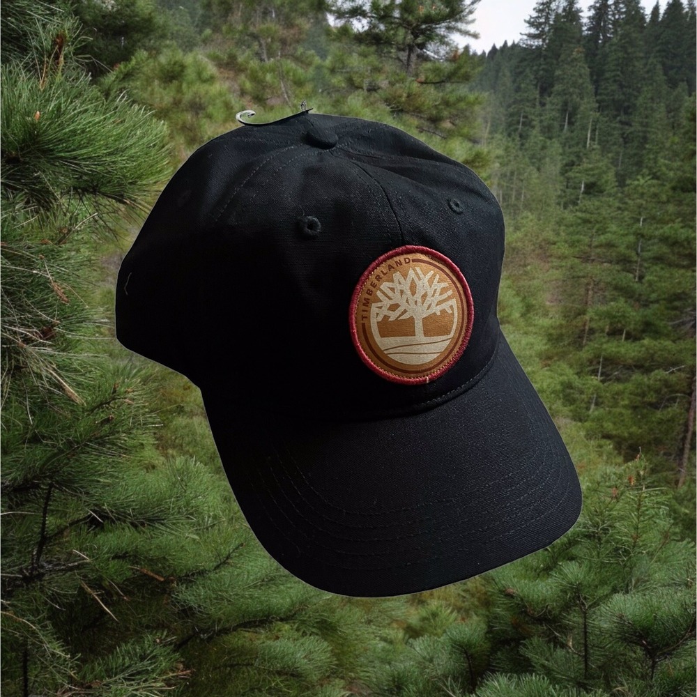 Timberland Mens Black Snapback Adjustable Baseball Cap Hat Patch Logo NWT